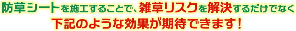 防草シートを施工することで、雑草リスクを解決するだけでなく下記のような効果が期待できます！